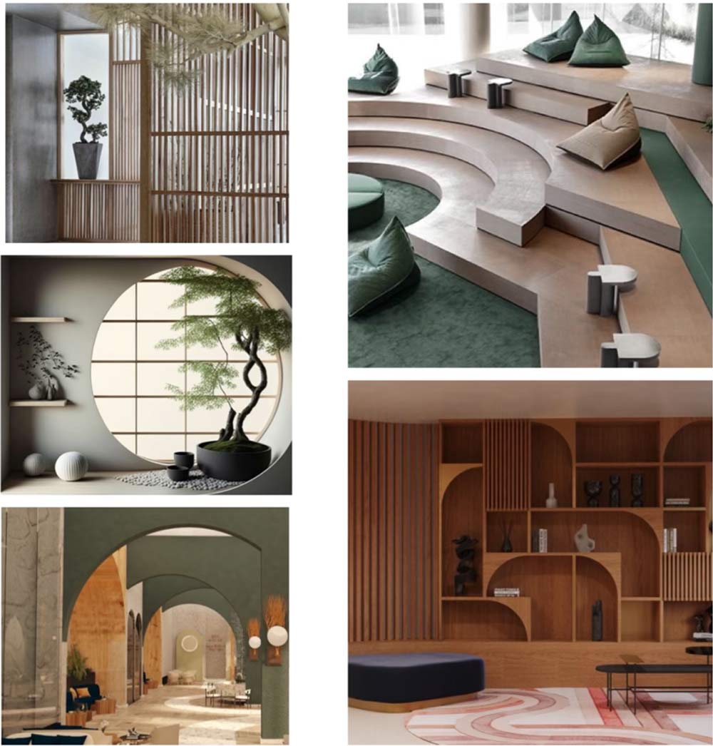 Ett colage med bilder på inredning